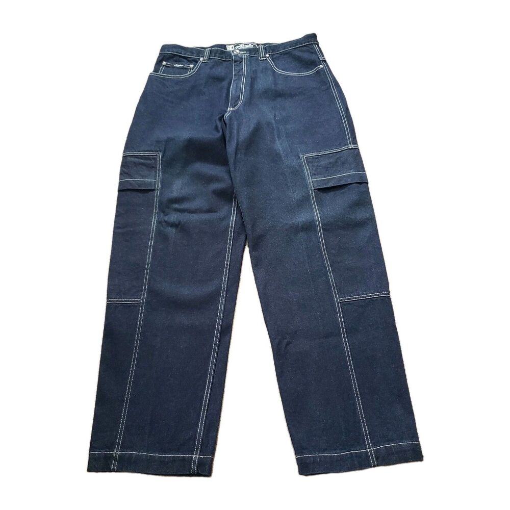 Vintage Y2K Karl Kani Baggy Wide Leg 36x34 Mens Dark Indigo Denim Jeans Urban